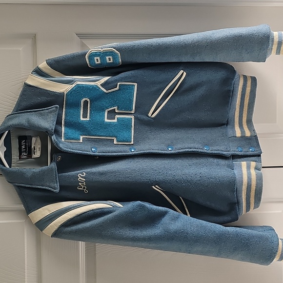 Vintage Butwin Wool Varsity High School Jacket Light Blue & White + Pins Dan - Picture 4 of 14